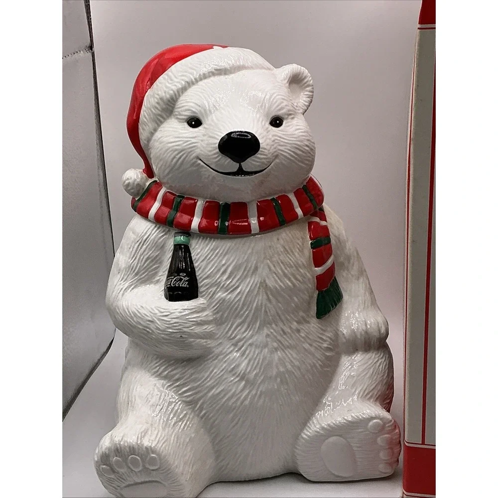 Vintage 1996 Christmas Coca-Cola Polar Bear in Scarf Cookie Jar New in Box